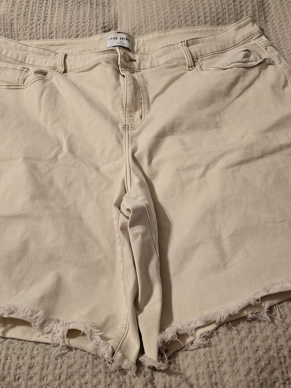 Lane Bryant Cream Frayed-Hem Denim Shorts